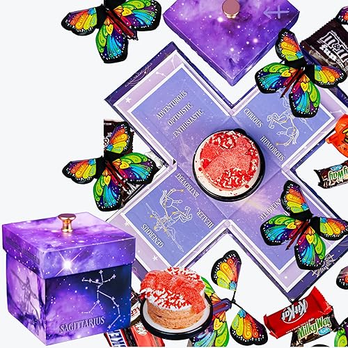 Astrology Sagittarius - No Setup Required Flying Butterfly Surprise Explosion Gift Box by Send A Cake - Delicious 3" Mini Bundt Cakes - Birthday Gift