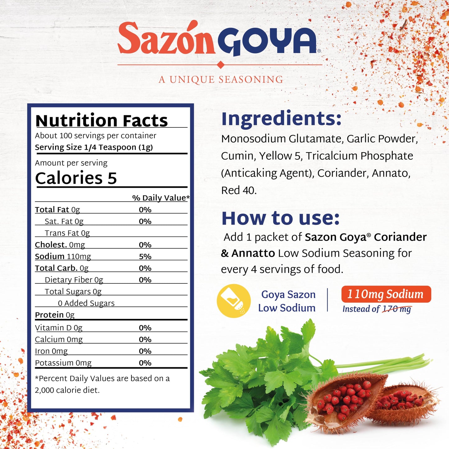 Goya Foods Sazón Seasoning with Coriander & Annatto, No Salt Added, 3.52 Ounce (Pack of 18)
