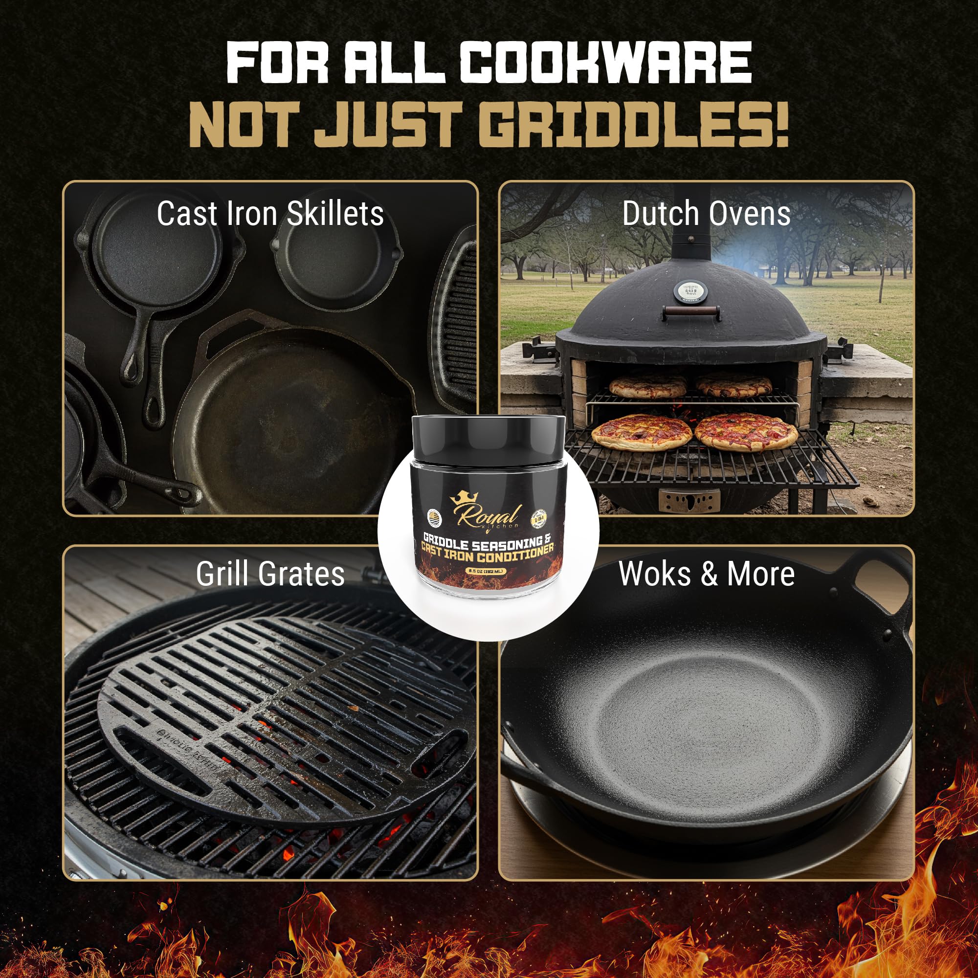 Royal Kitchen Cast Iron & Carbon Steel Seasoning Conditioner 2-IN-1 | Effective For Restoring, Protecting & Conditioning Blackstone Griddle, Cast Iron