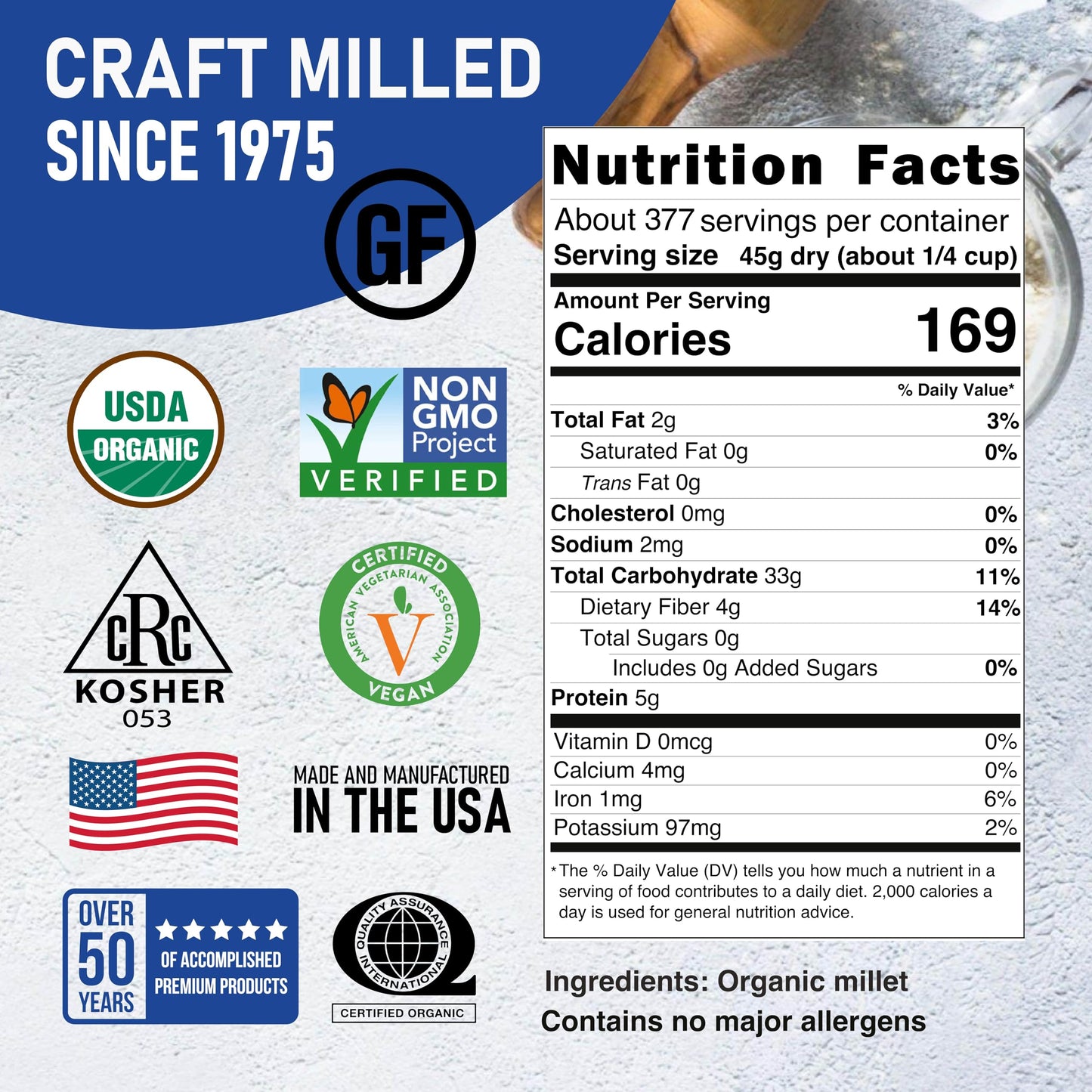 Great River Milling Organic Hulled Millet | Whole Grain Ancient Grain | Gluten-Free, High-Fiber Superfood | Non-GMO, Kosher Certified | Ideal for Salads, Porridge & Baking | 25 Lb (Pack of 1)
