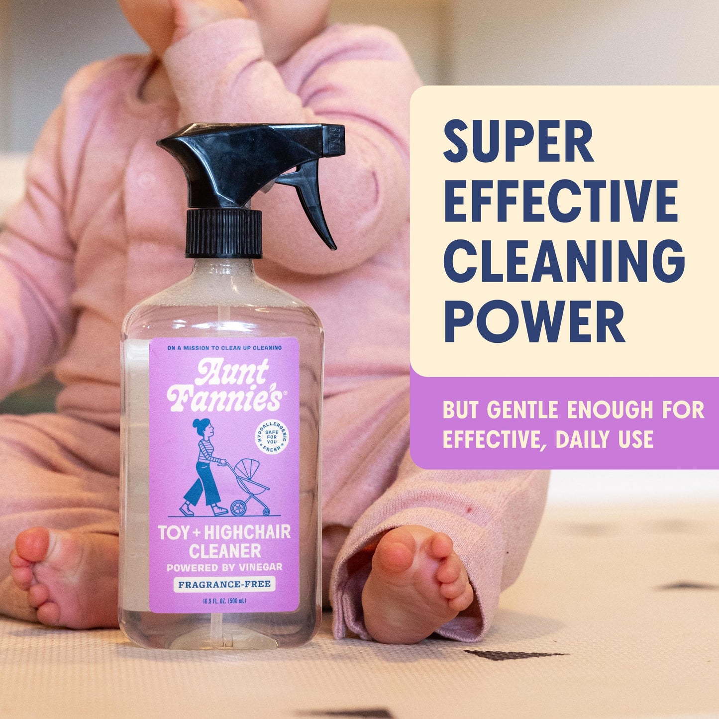 Aunt Fannie's Toy and Highchair Cleaner, Hypoallergenic, Multi-Purpose Spray Powered by Vinegar for Toys, High Chairs, Car Seats, Swings, Counters