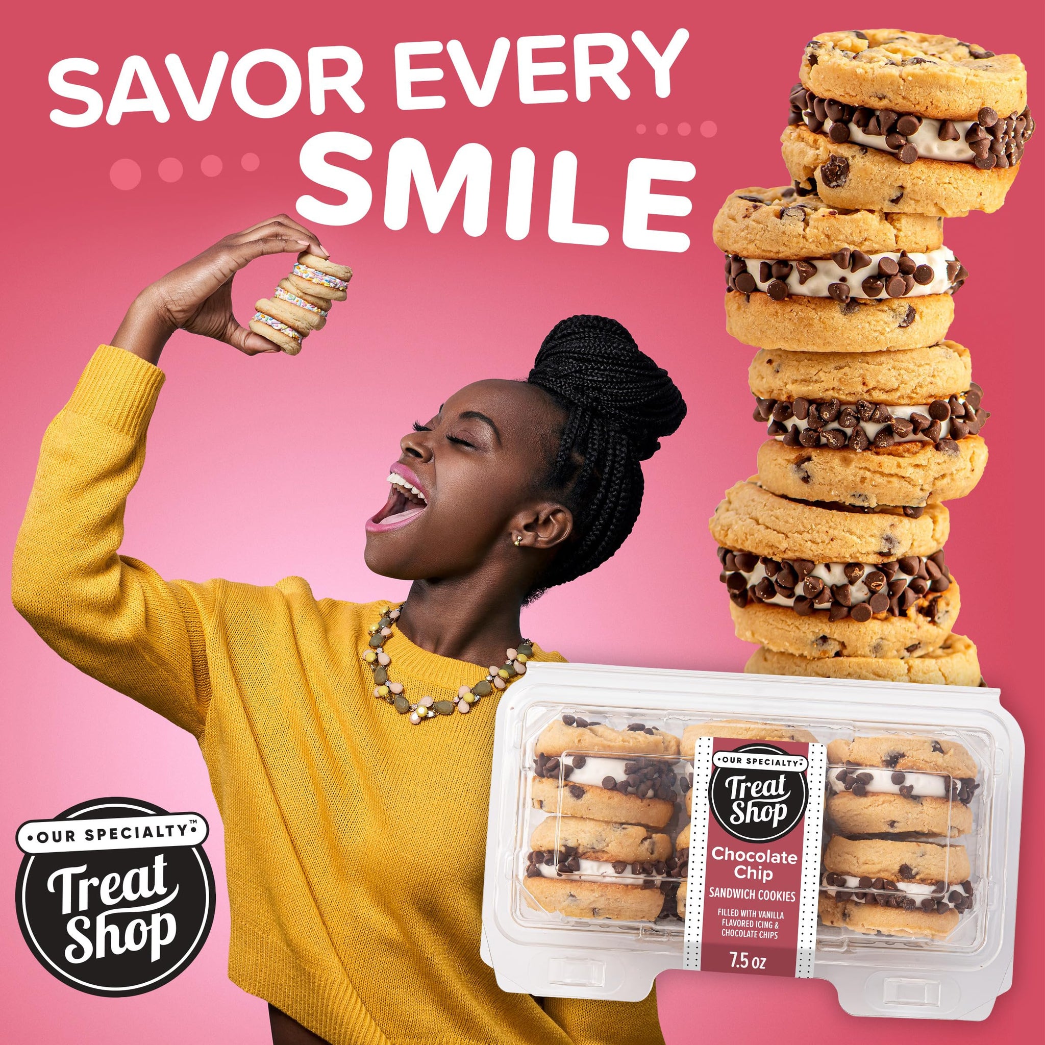Our Specialty Chocolate Chip Cookies, Sandwich Cookies with Vanilla Icing, 6 Count Frozen
