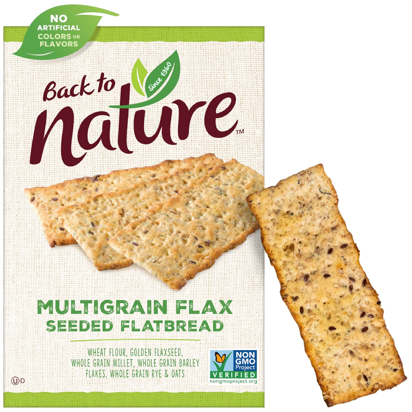 Back to Nature Multigrain Flax Seeded Flatbread Crackers - Dairy Free, Non-GMO, Made with Wheat Flour & Whole Grains, Delicious & Quality Snacks, 5.5