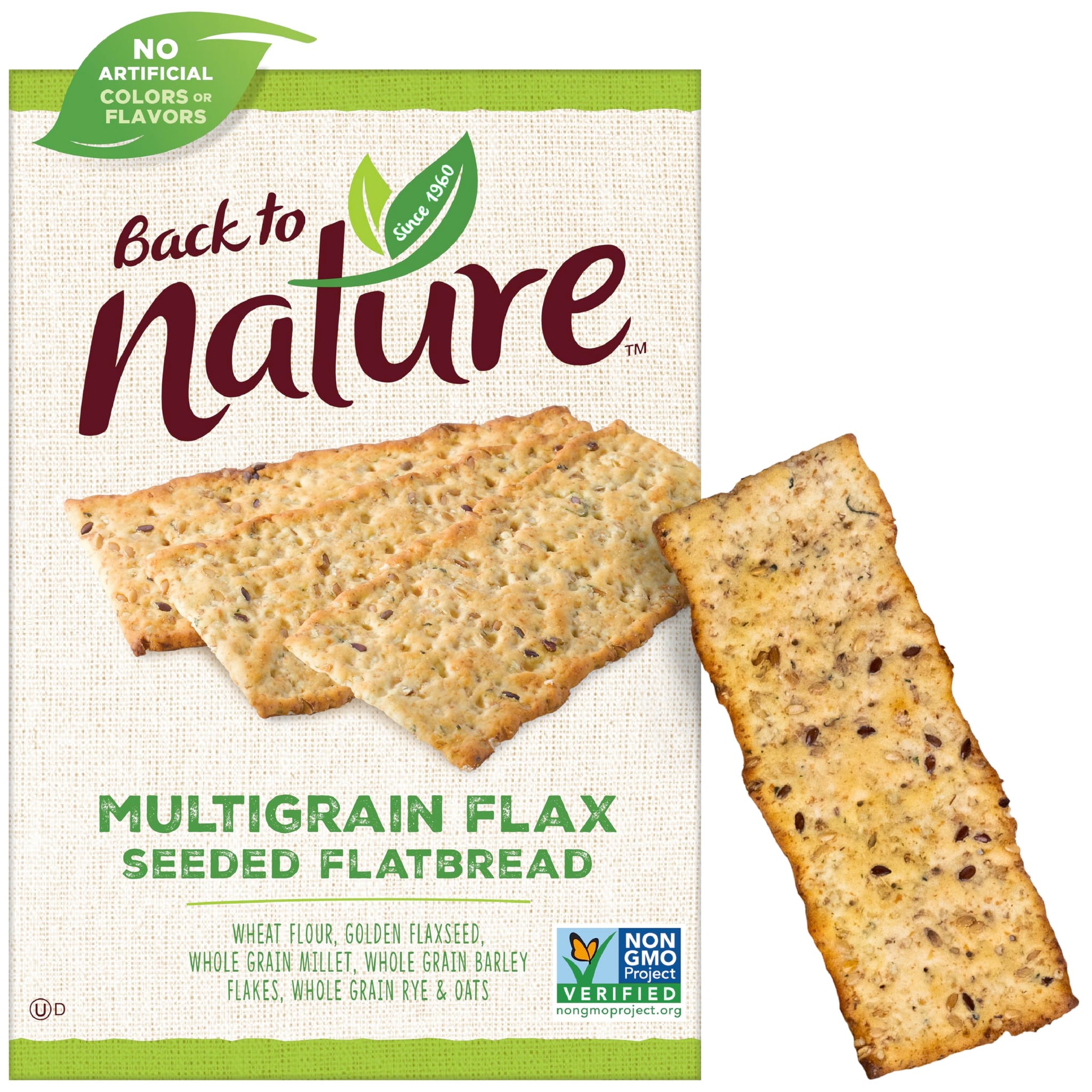 Back to Nature Multigrain Flax Seeded Flatbread Crackers - Dairy Free, Non-GMO, Made with Wheat Flour & Whole Grains, Delicious & Quality Snacks, 5.5