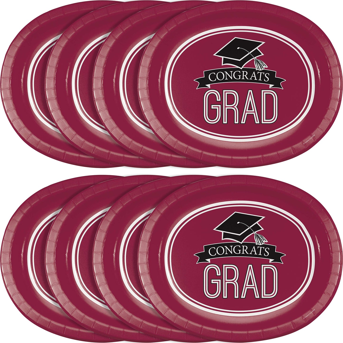 Creative Converting 8 Count School Spirit Oval Paper Platters for Graduation Party, Burgundy