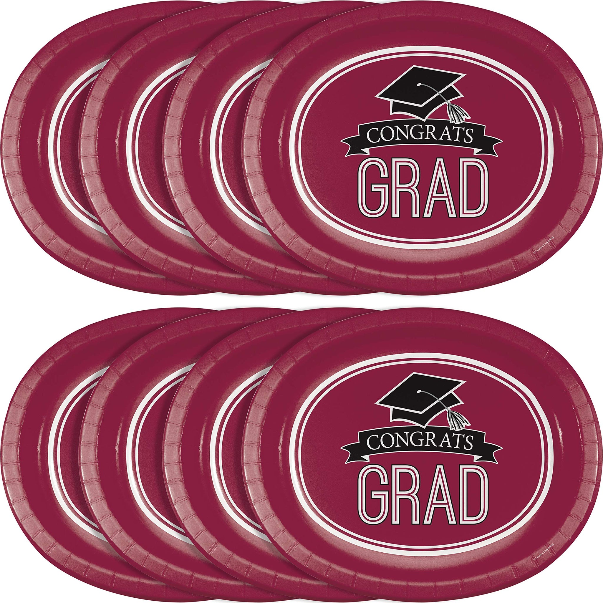 Creative Converting 8 Count School Spirit Oval Paper Platters for Graduation Party, Burgundy