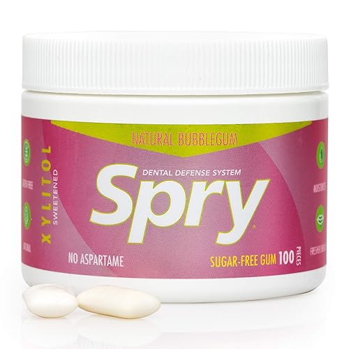 Spry Fresh Natural Xylitol Chewing Gum Dental Defense System - Aspartame-Free, Sugar-Free, Non-GMO, Gluten-Free (Bubble Gum, 100 Count - Pack of 1)