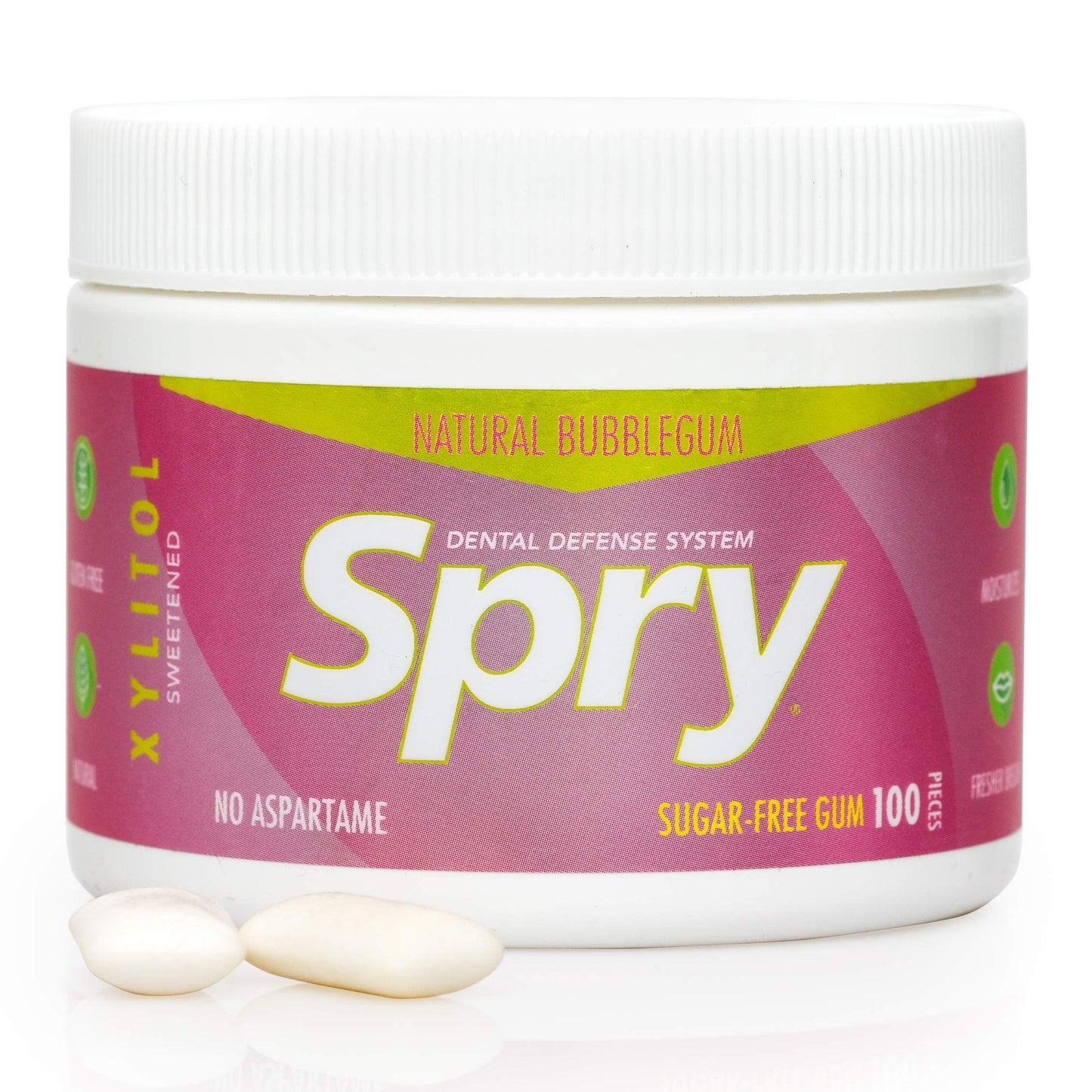 Spry Fresh Natural Xylitol Chewing Gum Dental Defense System - Aspartame-Free, Sugar-Free, Non-GMO, Gluten-Free (Bubble Gum, 100 Count - Pack of 1)