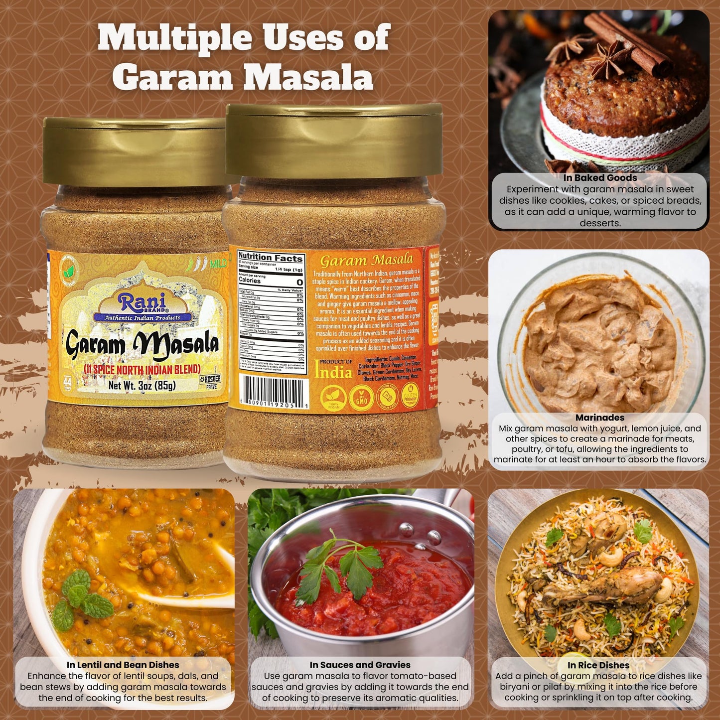 Rani Garam Masala Indian 11-Spice Blend 3oz (85g) PET Jar ~ All Natural, Salt-Free | Vegan | No Colors | Gluten Friendly | NON-GMO | Kosher | Indian