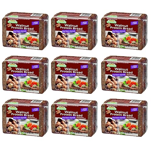 Mestemacher Walnut Protein Bread, 8.8 Oz - High Protein German Whole Grain Bread with Walnuts, High Fiber Dense European Bread, Non-GMO, Ready to Eat