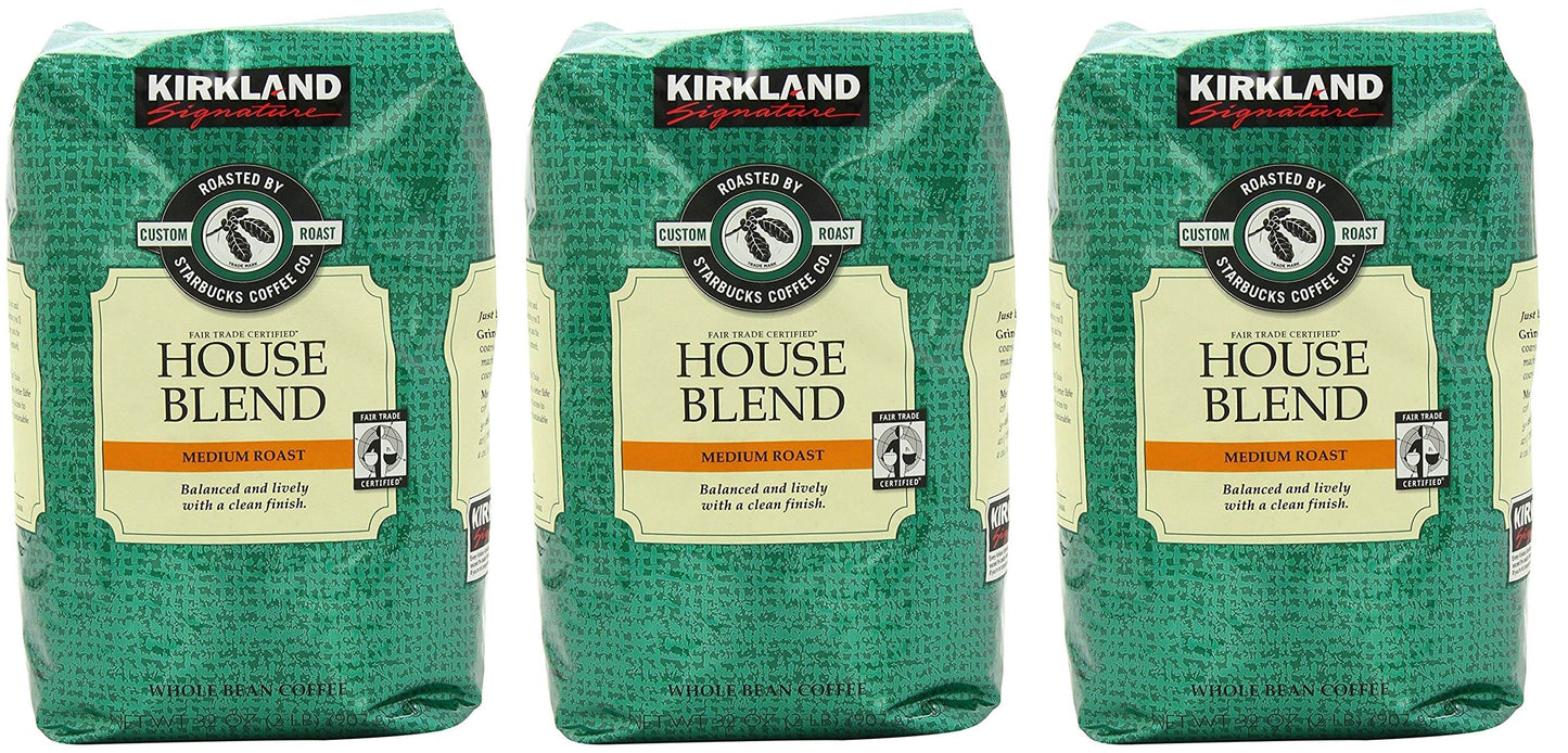 Signatures Kirkland Starbucks Bean Coffee Medium Roast House Blend, 3 Pack (32 Ounce)