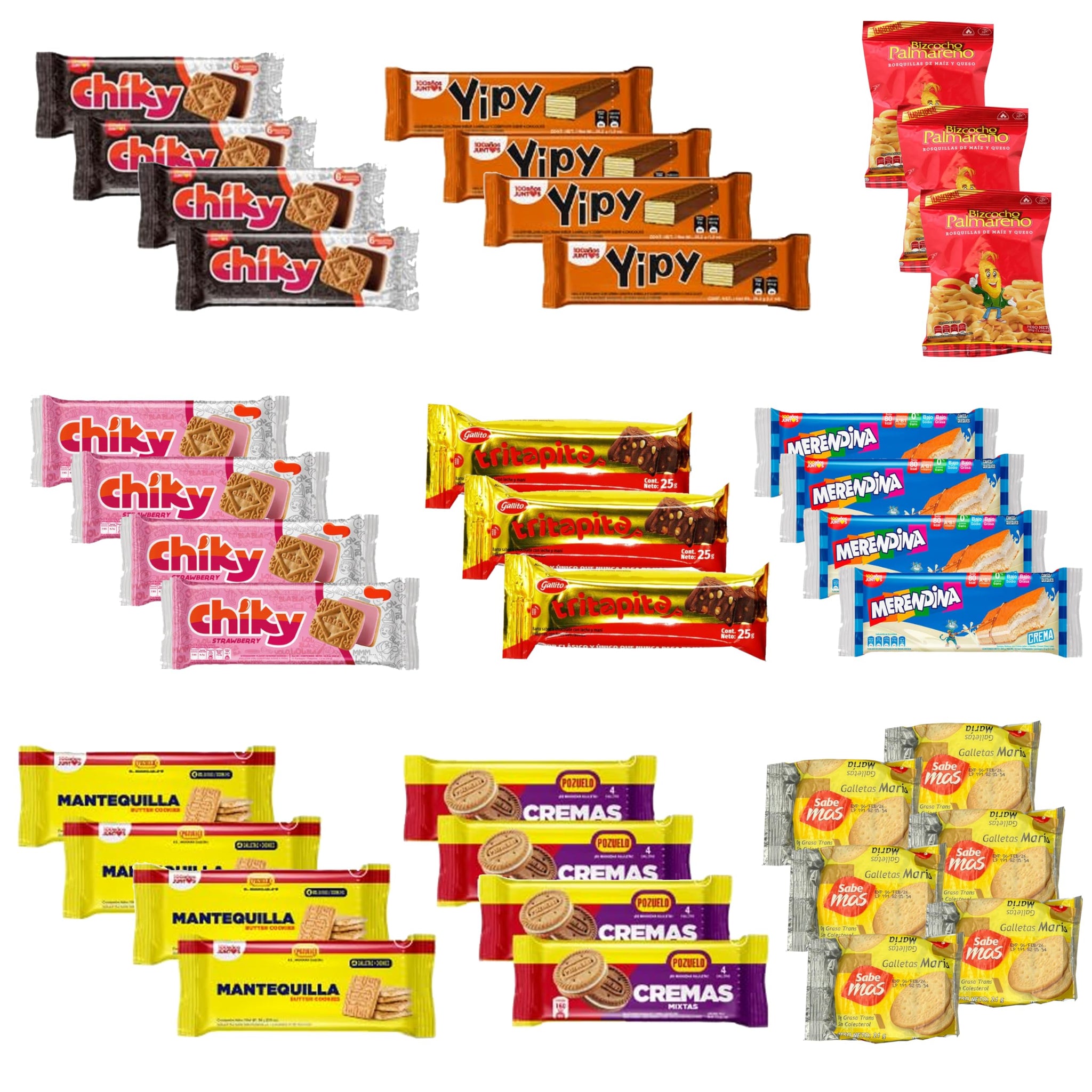 Costa Rican Cookie and Snack Variety Pack/Caja de Galletas y Snacks de Costa Rica - Includes Chiky, Merendina, Yipy, Tritapita, Bizcocho Palmareño