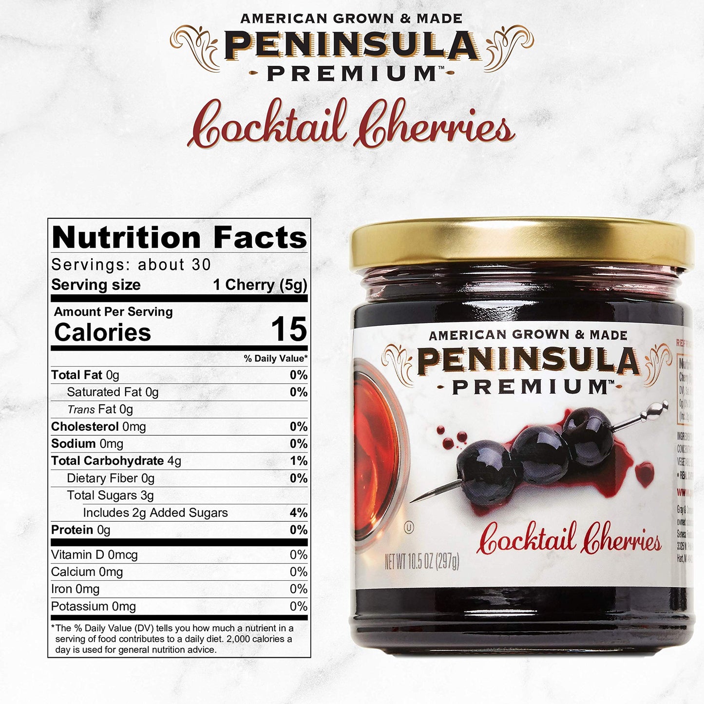 Peninsula Premium Cocktail Cherries | Award Winning | Deep Burgundy-Red | Silky Smooth, Rich Syrup | Luxe Fruit Forward, Sweet-Tart Flavor | Gourmet |
