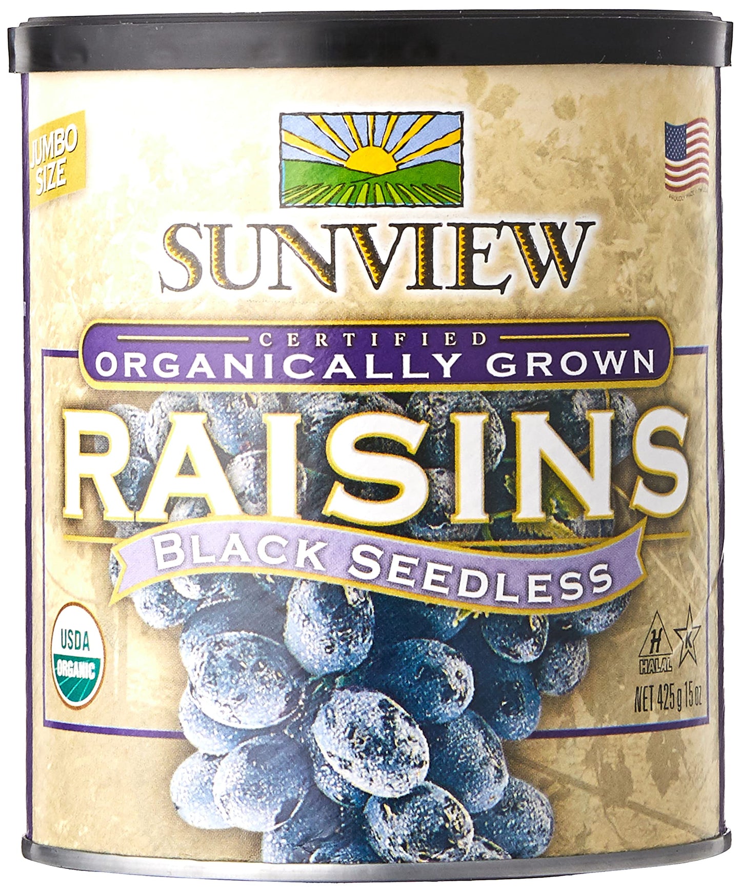 SUNVIEW Organic Black Raisins 3-15oz Canisters