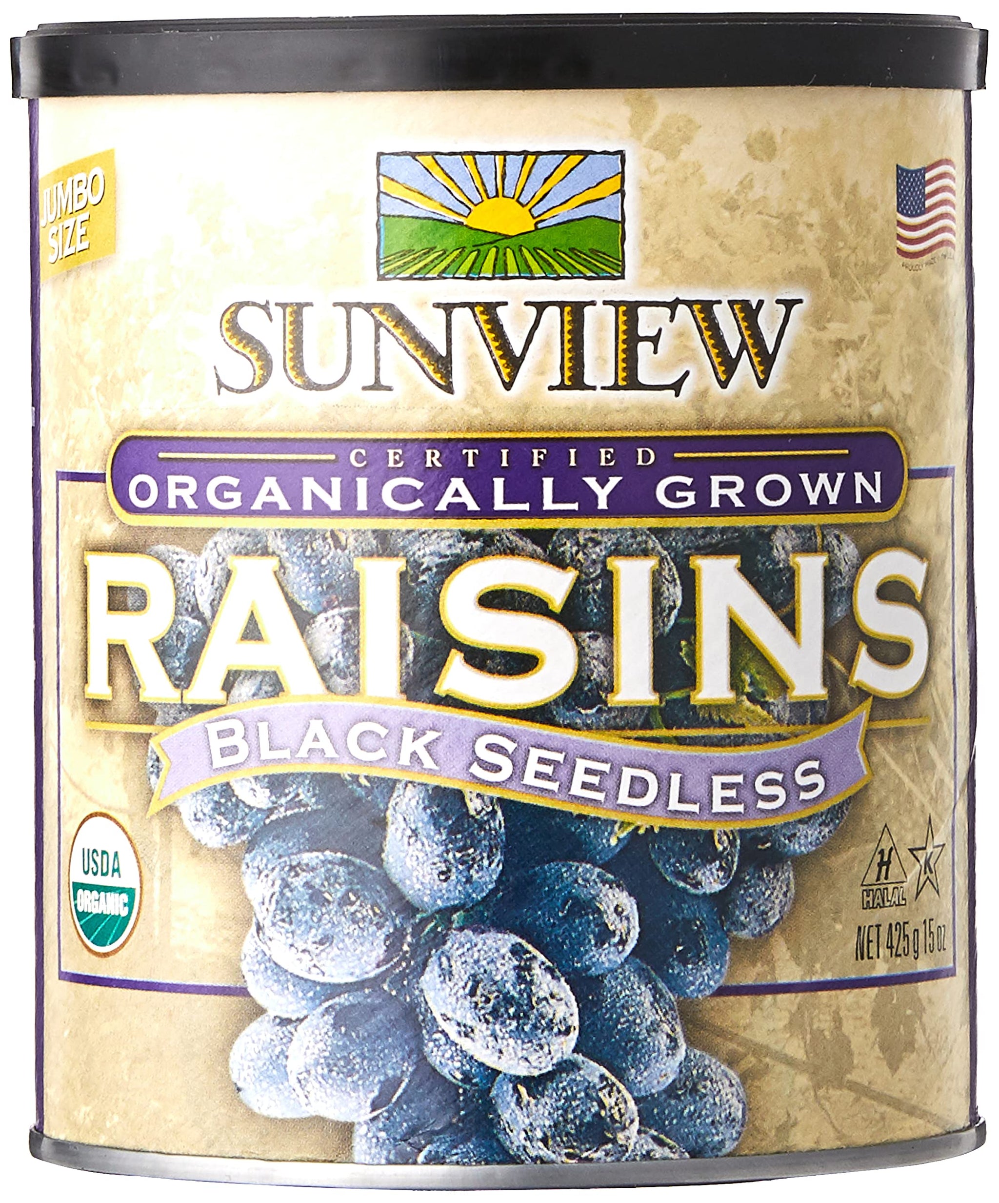 SUNVIEW Organic Black Raisins 3-15oz Canisters