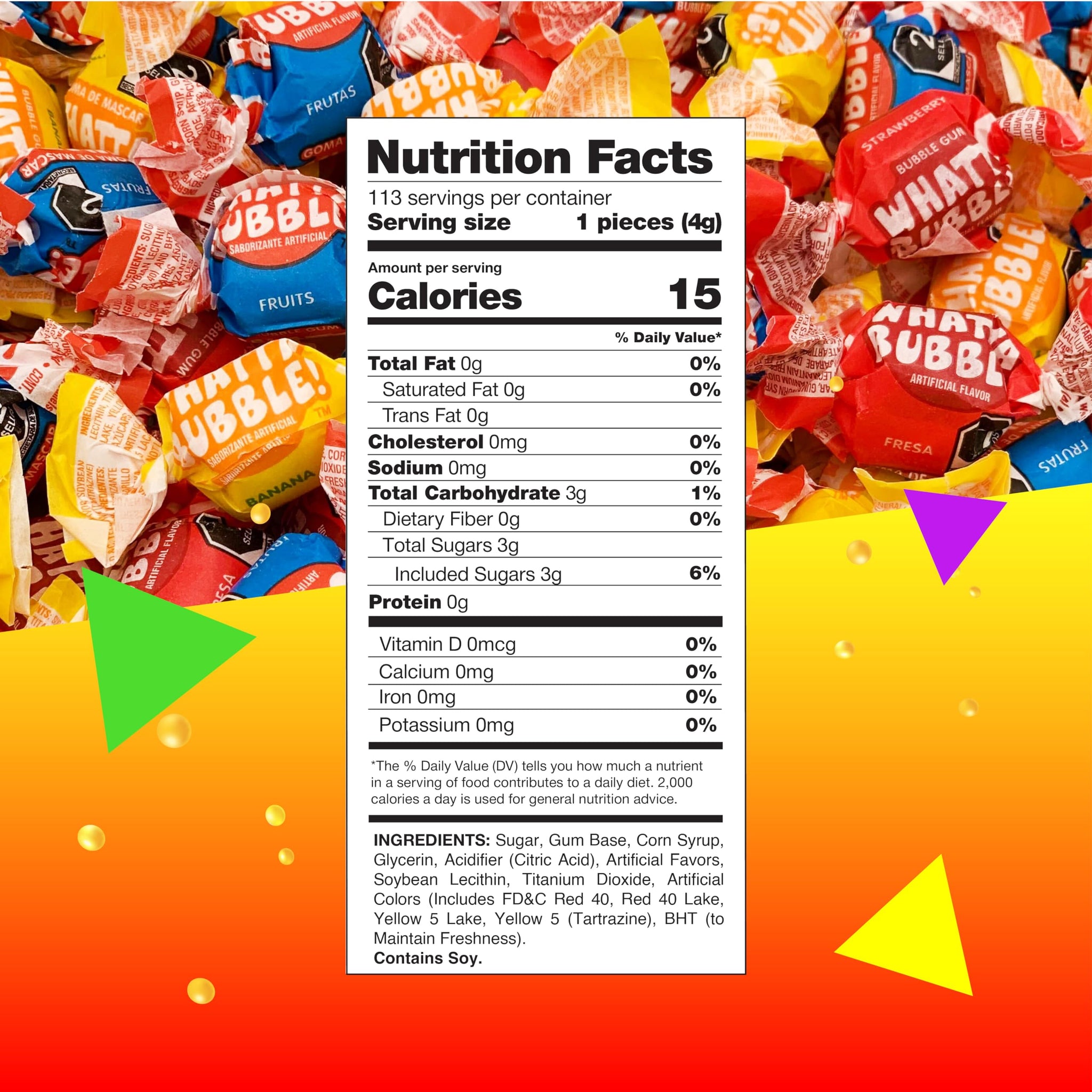 Whatta Bubble Gum Pack | 1 Pound Bag | Individually Wrapped Chewing Gum | Assorted Fruit Bubblegum | Banana, Strawberry & Fruit Mix (Approx. 110