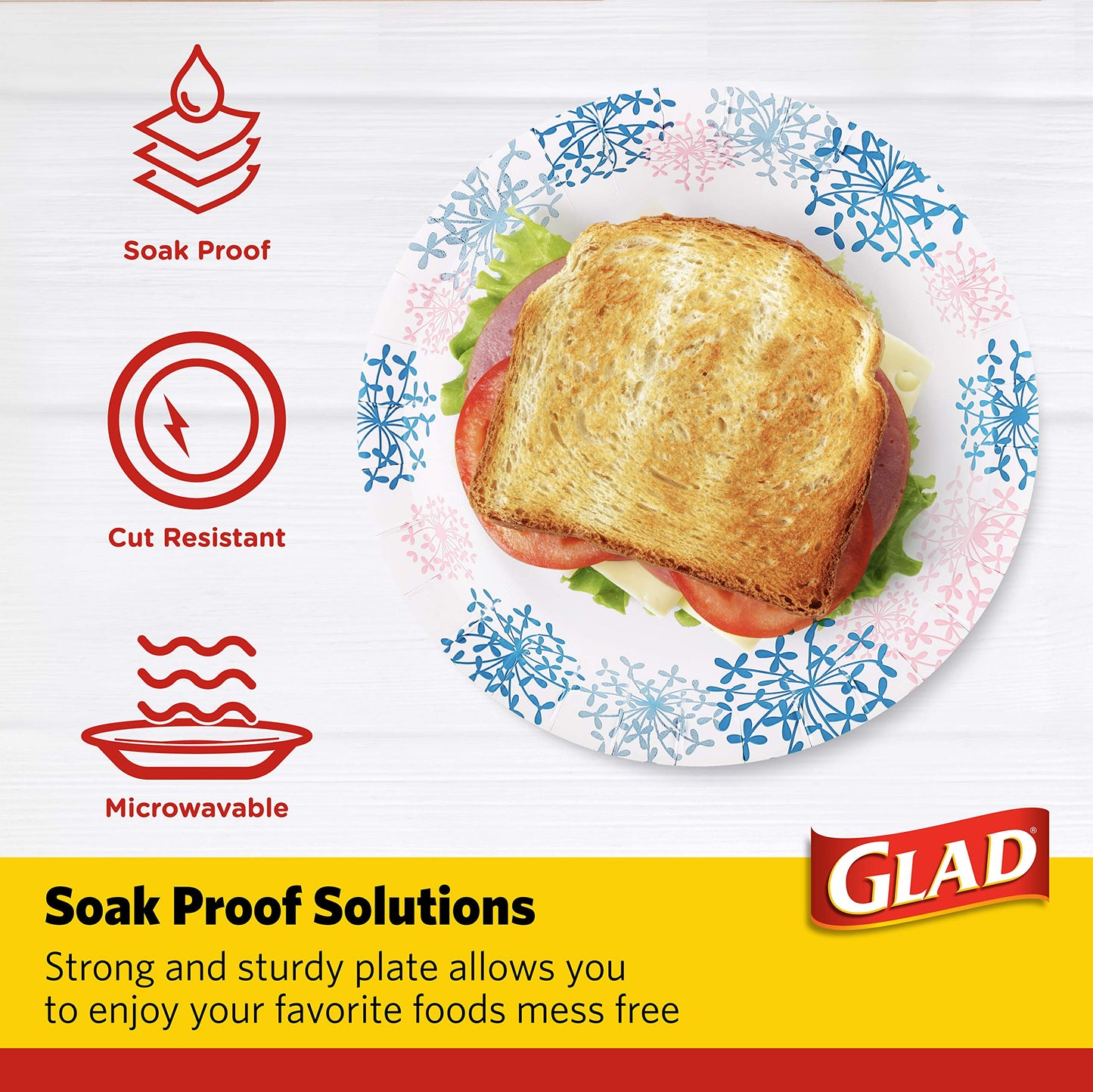 Glad Round Disposable Paper Plates, Heavy Duty Soak Proof Cut Proof Microwave Safe Pink Dinner Plates for Parties, Picnics, and Everyday Meals, Pink