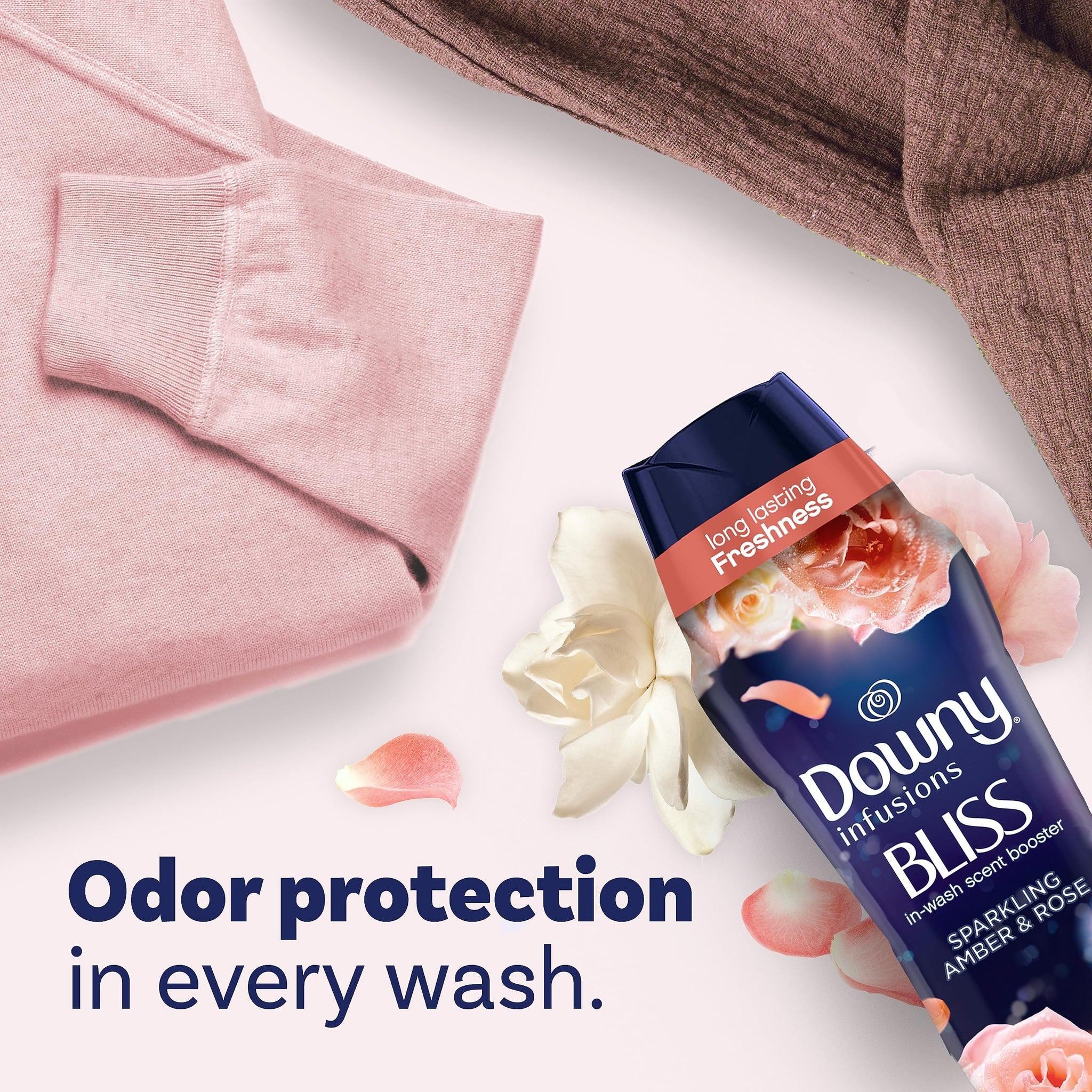 Downy Infusions In-Wash Laundry Scent Booster Beads, BLISS, Sparkling Amber and Rose Scent, 18.2 oz