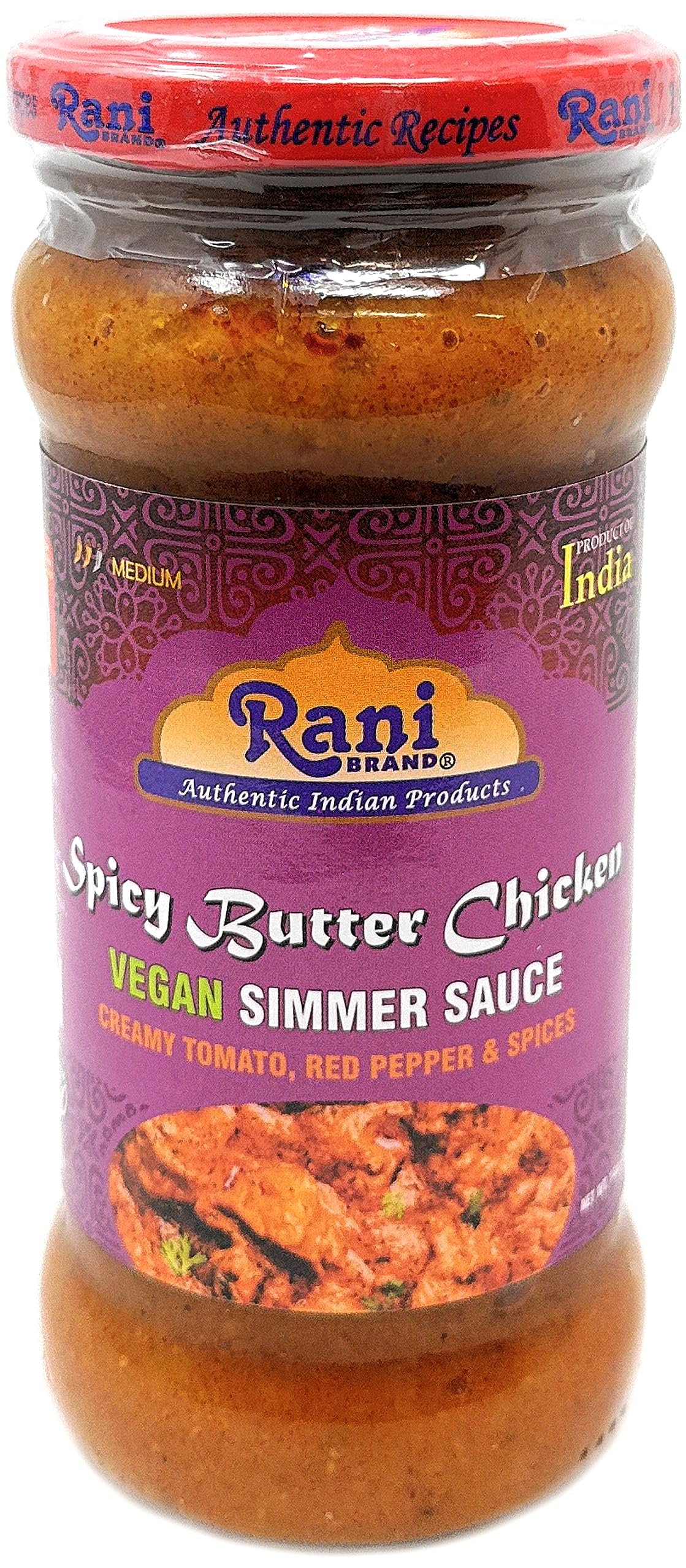 Rani Spicy Butter Chicken Vegan Simmer Sauce 14oz (400g) Glass Jar, Pack of 5 +1 FREE ~ Easy to Use | Vegan | No Colors | All Natural | NON-GMO |