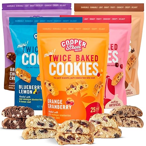 Cooper Street Twice Baked Biscotti Cookies Variety Pack - 5 Pack (5oz Each) - Light and Crispy Coffee Cookies 5 Flavors Assortment - Low-Calorie