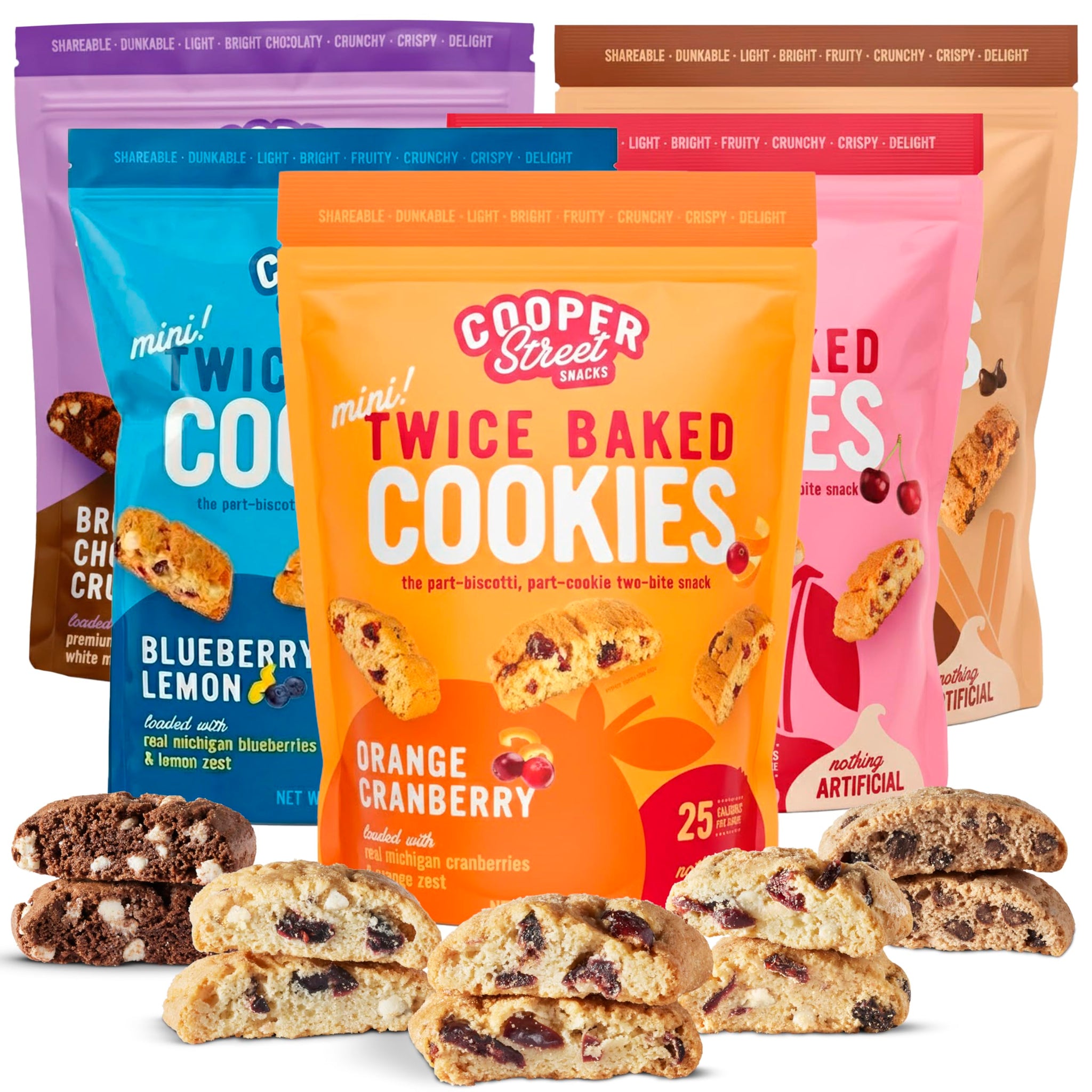 Cooper Street Twice Baked Biscotti Cookies Variety Pack - 5 Pack (5oz Each) - Light and Crispy Coffee Cookies 5 Flavors Assortment - Low-Calorie