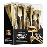 160 Silverware Set - Disposable Flatware - 80 Plastic Forks, 40 Plastic Spoons, 40 Cutlery Knives - Heavy Duty for Party Bulk Pack (Gold)