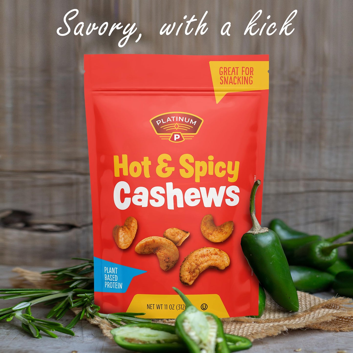 Platinum’s Hot & Spicy Cashews - Plant Based Protein, Fiber, Healthy Snack - Hot & Spicy Flavor - Nutritional Boost - Can Bring at Home, Work, Office