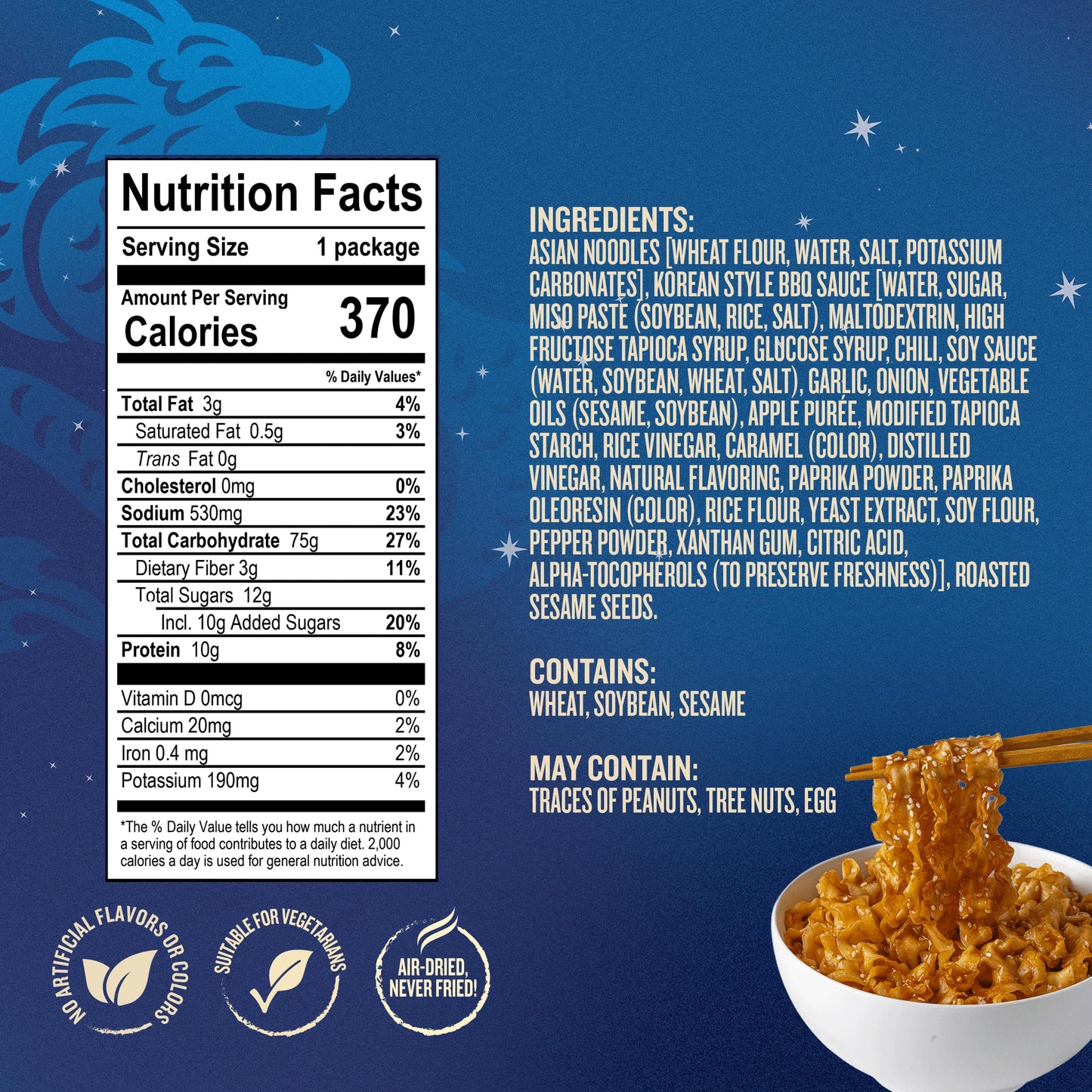 Blue Dragon Korean BBQ Saucy Noodles - 4.2oz (Pack of 6) - Knife Cut Thick Noodles w/Korean BBQ Sauce & Sesame Seed Garnish - Quick & Easy Meal