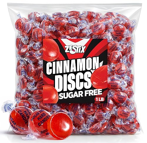 Sugar Free Cinnamon Hard Candy, 1 lb. Bag - Individually Wrapped Cinnamon Candy Discs, Old Fashioned Sugarless Candy for Candy Bowls, Office Snacks