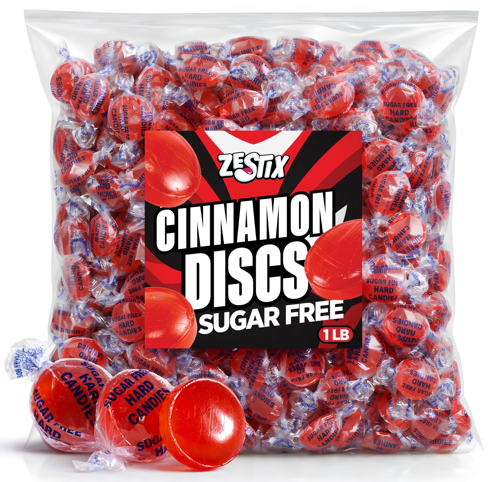 Sugar Free Cinnamon Hard Candy, 1 lb. Bag - Individually Wrapped Cinnamon Candy Discs, Old Fashioned Sugarless Candy for Candy Bowls, Office Snacks