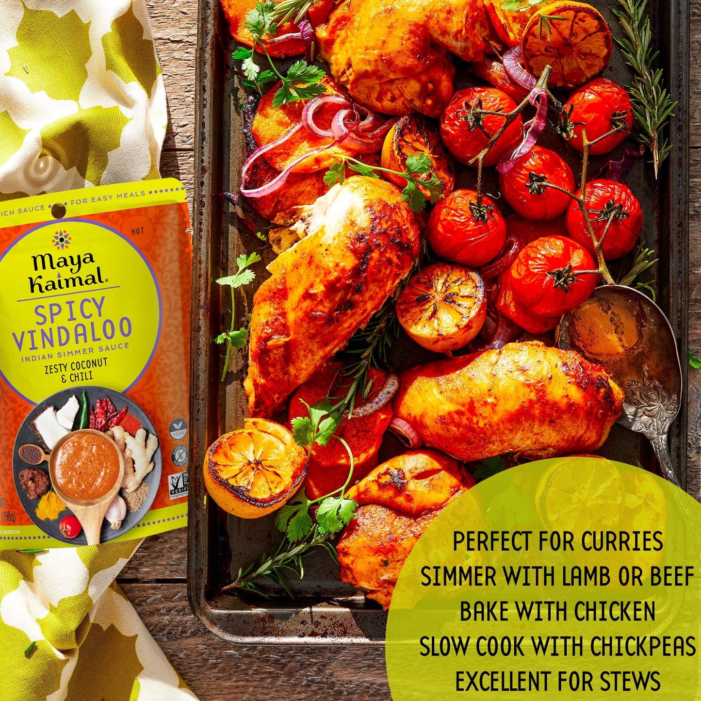 MAYA KAIMAL Spicy Vindaloo Simmer Sauce | 7oz Easy Pour Pouch | Spicy Indian Simmer Sauce with Zesty Coconut and Chili, Vegan, Gluten Free,