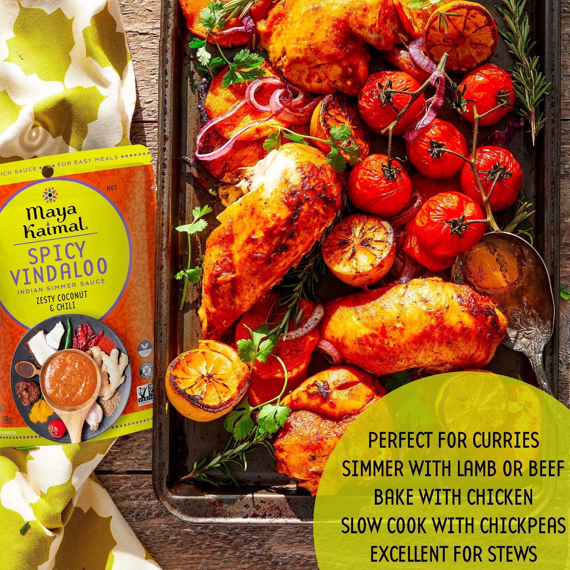 MAYA KAIMAL Spicy Vindaloo Simmer Sauce | 7oz Easy Pour Pouch | Spicy Indian Simmer Sauce with Zesty Coconut and Chili, Vegan, Gluten Free,