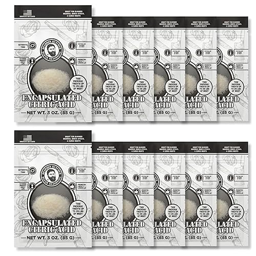 Bearded Butchers Encapsulated Citric Acid 60%, 3oz Case of 12 Packs - Non-GMO Sausage Tang for DIY Meat Processing - Season Up to 25 lbs of Ground