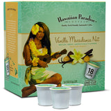 Hawaiian Paradise Coffee Vanilla Macadamia Nut Single Serve Cups 18 Count Medium Roast Sweet Aromatically Flavored - 100% Arabica Beans - Compatible
