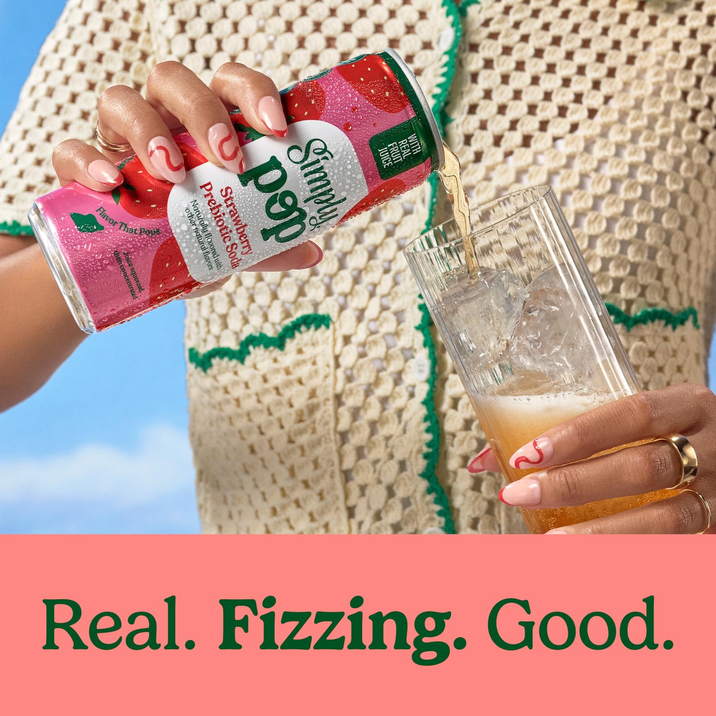 Simply Pop, Strawberry Prebiotic Soda, 12 Fl Oz