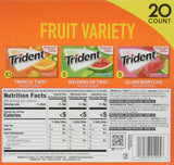 Trident Sugar Free Gum Fruit Variety Total 280 Sticks (20 Packs -14 Sticks)