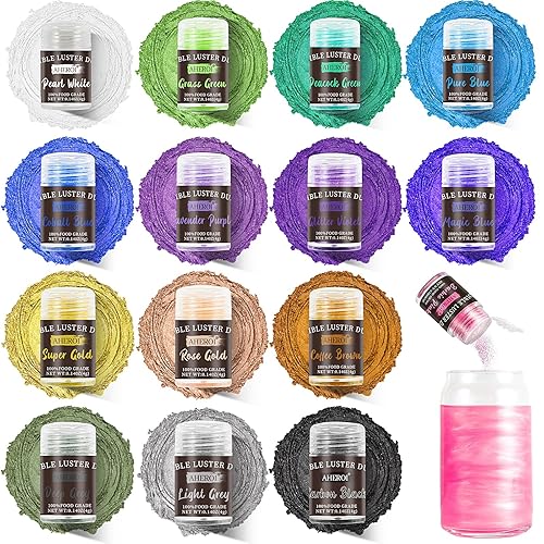 Aheroi Edible glitter Set of 15, Food Grade Edible Powder ocktail Glitter Shimmering Glitter for Drinks, Luster Dust Sprinkles Powder for Fondant Cake