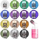 Aheroi Edible glitter Set of 15, Food Grade Edible Powder ocktail Glitter Shimmering Glitter for Drinks, Luster Dust Sprinkles Powder for Fondant Cake