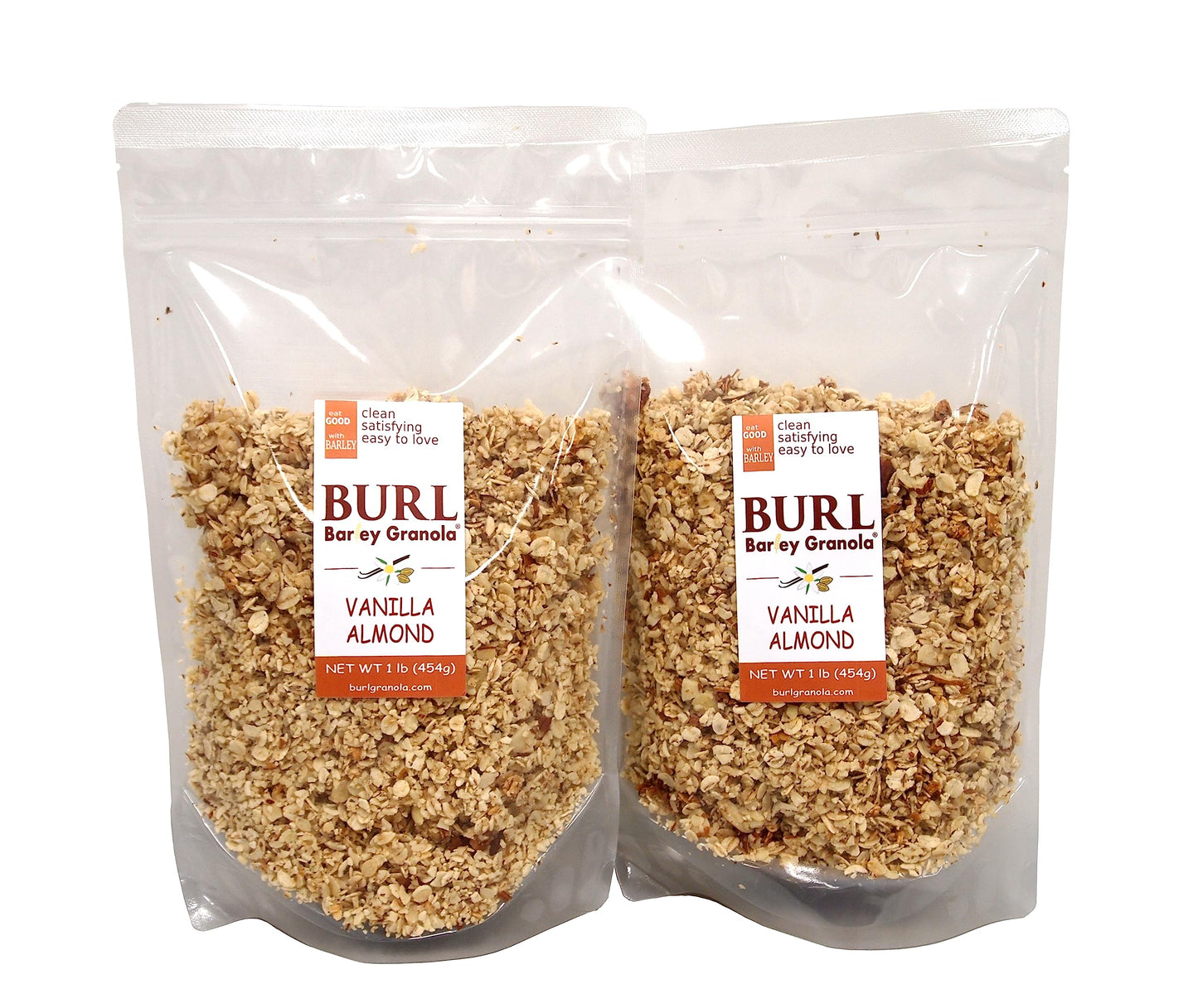 Burl Barley Granola, Vanilla Almond Granola, Barley Grain, 1 lb, 2 pack, Whole Grain Rolled Barley Cereal, Clean Ingredients, Nothing Artificial