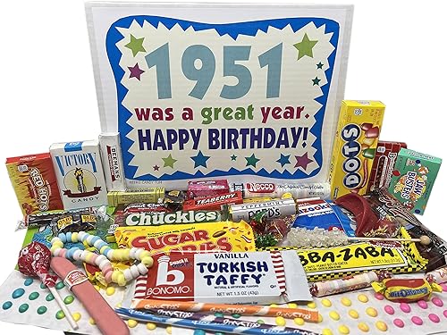 RETRO CANDY YUM ~ 1951 75th Birthday Gift Box of Nostalgic Retro Candy Mix from Childhood for 75 Year Old Man or Woman Born 1951
