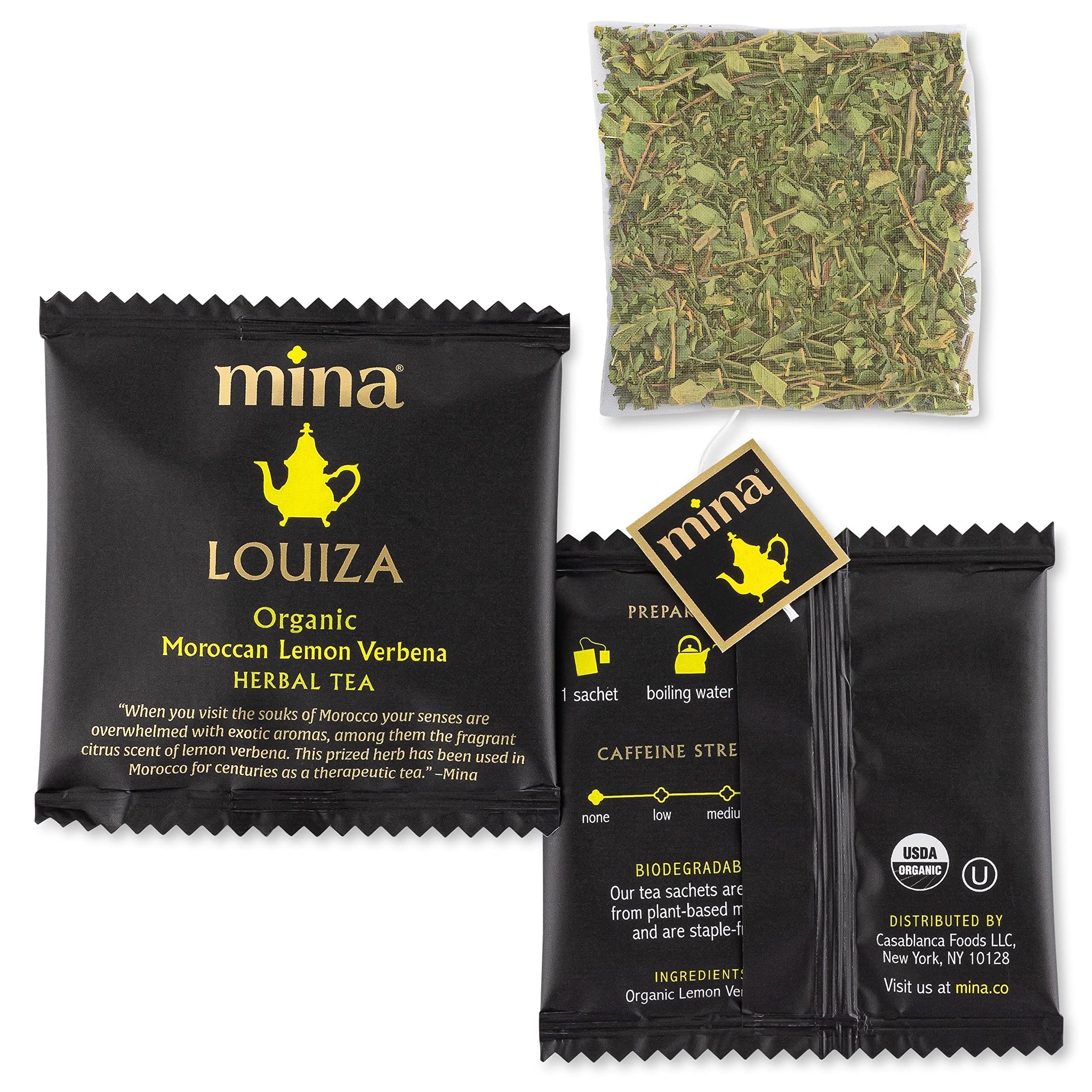 Mina Louiza, Organic Moroccan Lemon Verbena Tea, Organic Herbal Tea Bags, 15 Biodegradable Sachets, Refreshing Lemon Tea, Caffeine Free, Moroccan