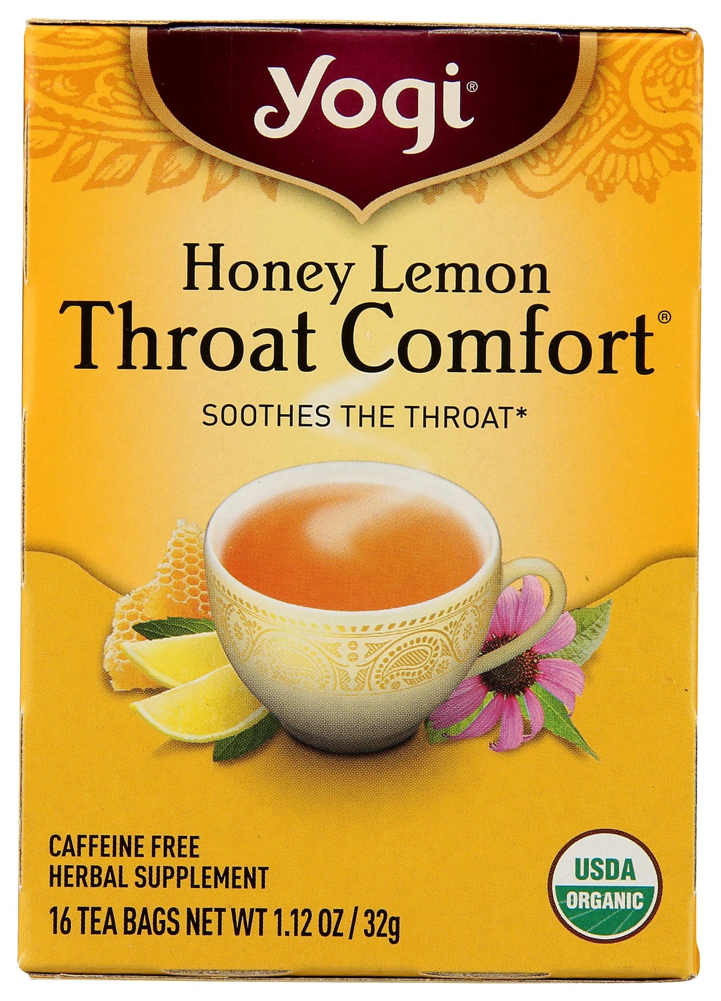 Yogi Tea, Honey Lemon Throat Comfort, 16 Count, Packaging May Vary