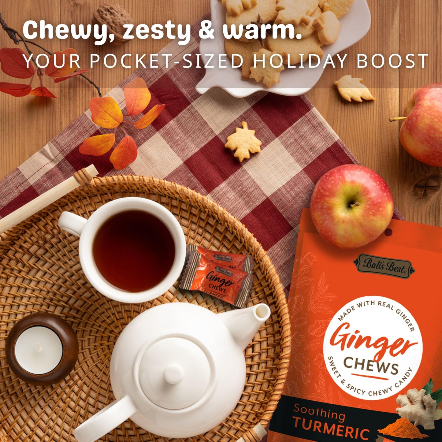 Bali's Best Ginger Chews, Soothing Turmeric Flavor, 5.08 Oz (Pack of 3), Individually Wrapped Soft Candy, Made with 100% Real Ginger, Digestive Health