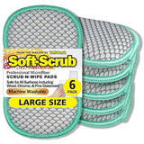 Soft-Scrub by Tuff-Scrub Scrub-N-Wipe Pad, Large, 6-Pack, Microfiber, Multi-Surface, Non-Scratch, Dual-Sided, Scrubber for Dishes, Sinks, Non-Stick