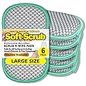 Soft-Scrub by Tuff-Scrub Scrub-N-Wipe Pad, Large, 6-Pack, Microfiber, Multi-Surface, Non-Scratch, Dual-Sided, Scrubber for Dishes, Sinks, Non-Stick