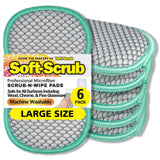 Soft-Scrub by Tuff-Scrub Scrub-N-Wipe Pad, Large, 6-Pack, Microfiber, Multi-Surface, Non-Scratch, Dual-Sided, Scrubber for Dishes, Sinks, Non-Stick