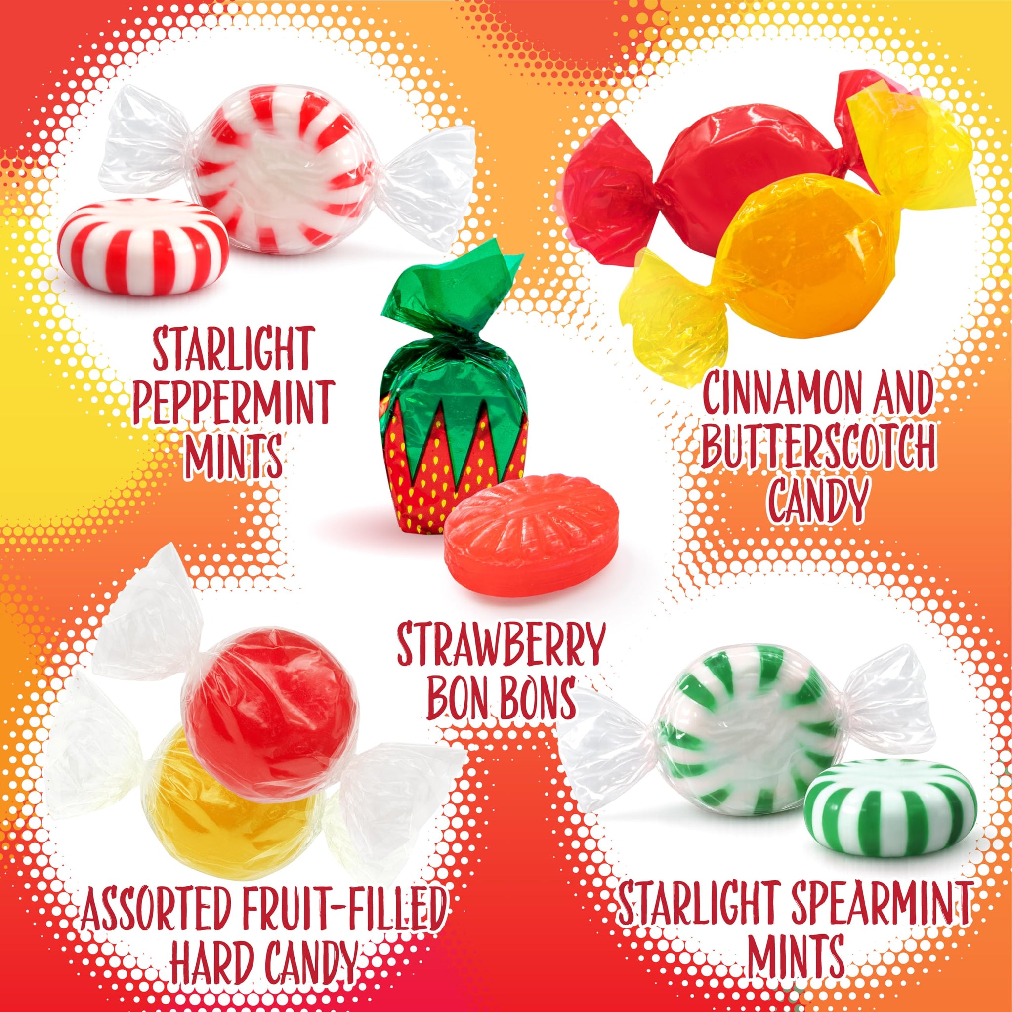 Hard Candy Assortment | 3-Pound Bag | Old Fashioned Mix | Hard Candy Individually Wrapped | Strawberry, Cinnamon, Butterscotch, Starlight Mints