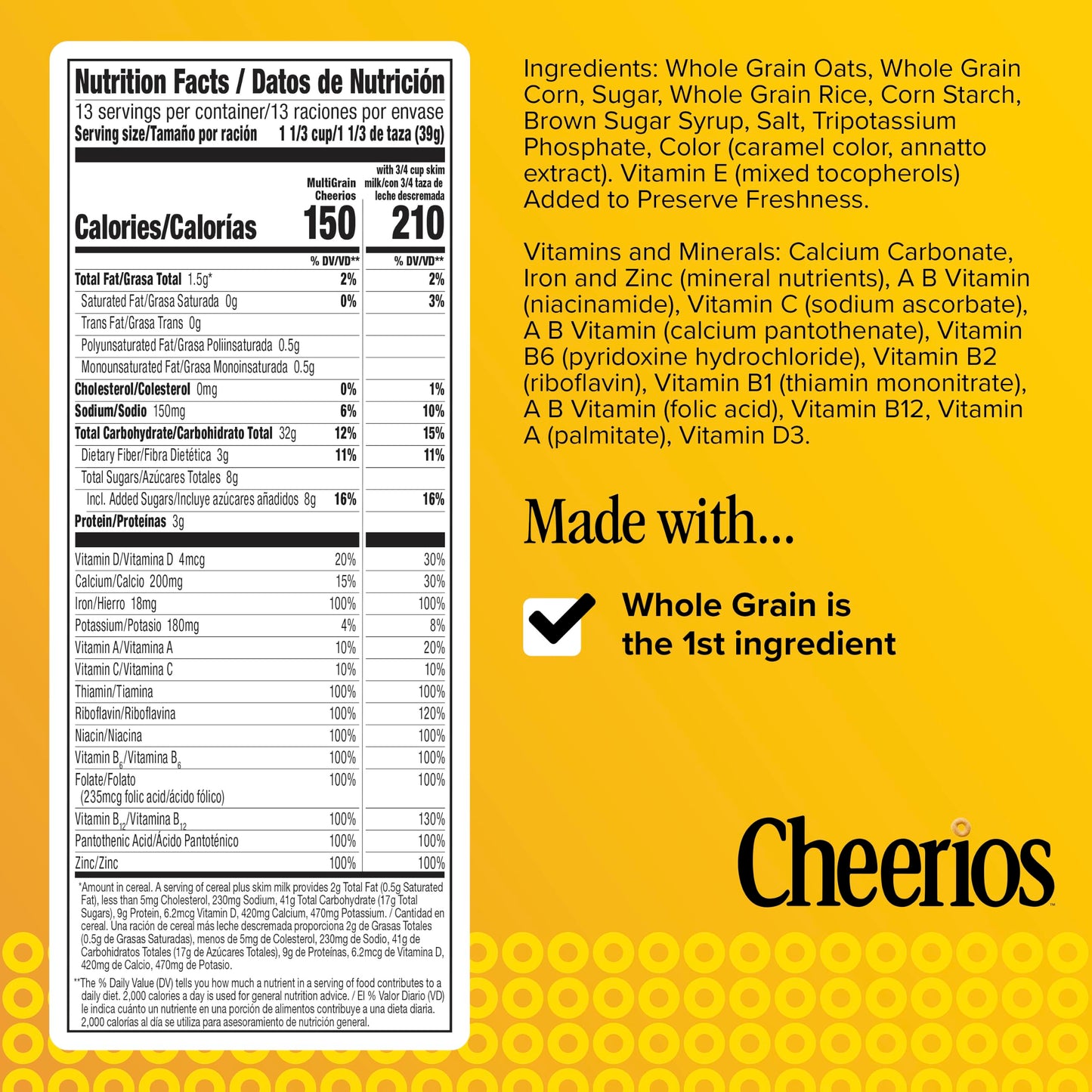 Multi Grain Cheerios, Heart Healthy Breakfast Cereal, Gluten Free, Family Size, 18 oz