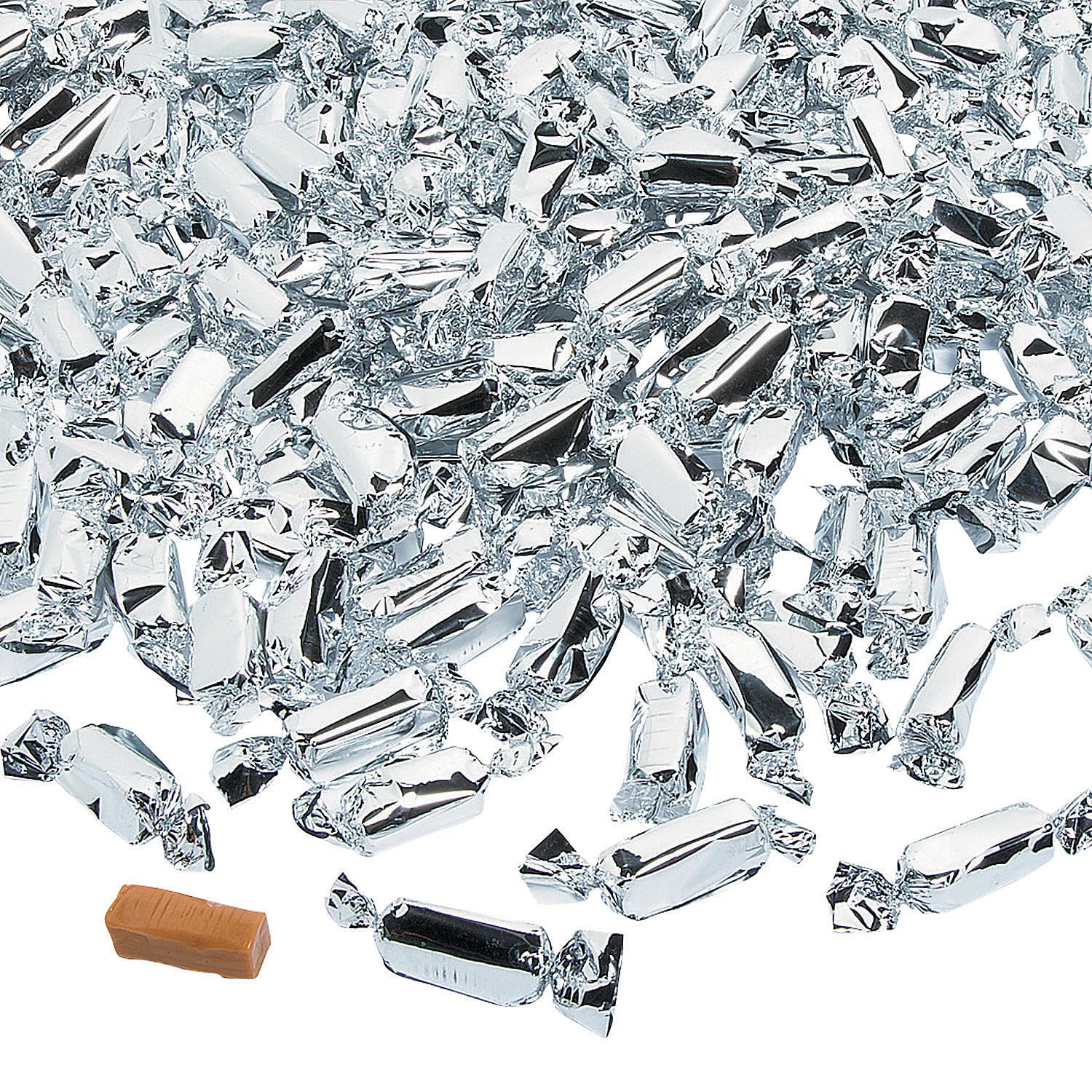 Fun Express - Silver Foil Wrapped Caramels (2lbs) for Wedding - Edibles - Soft & Chewy Candy - Caramel & Licorice & Candy Corn - Wedding - 189 Pieces