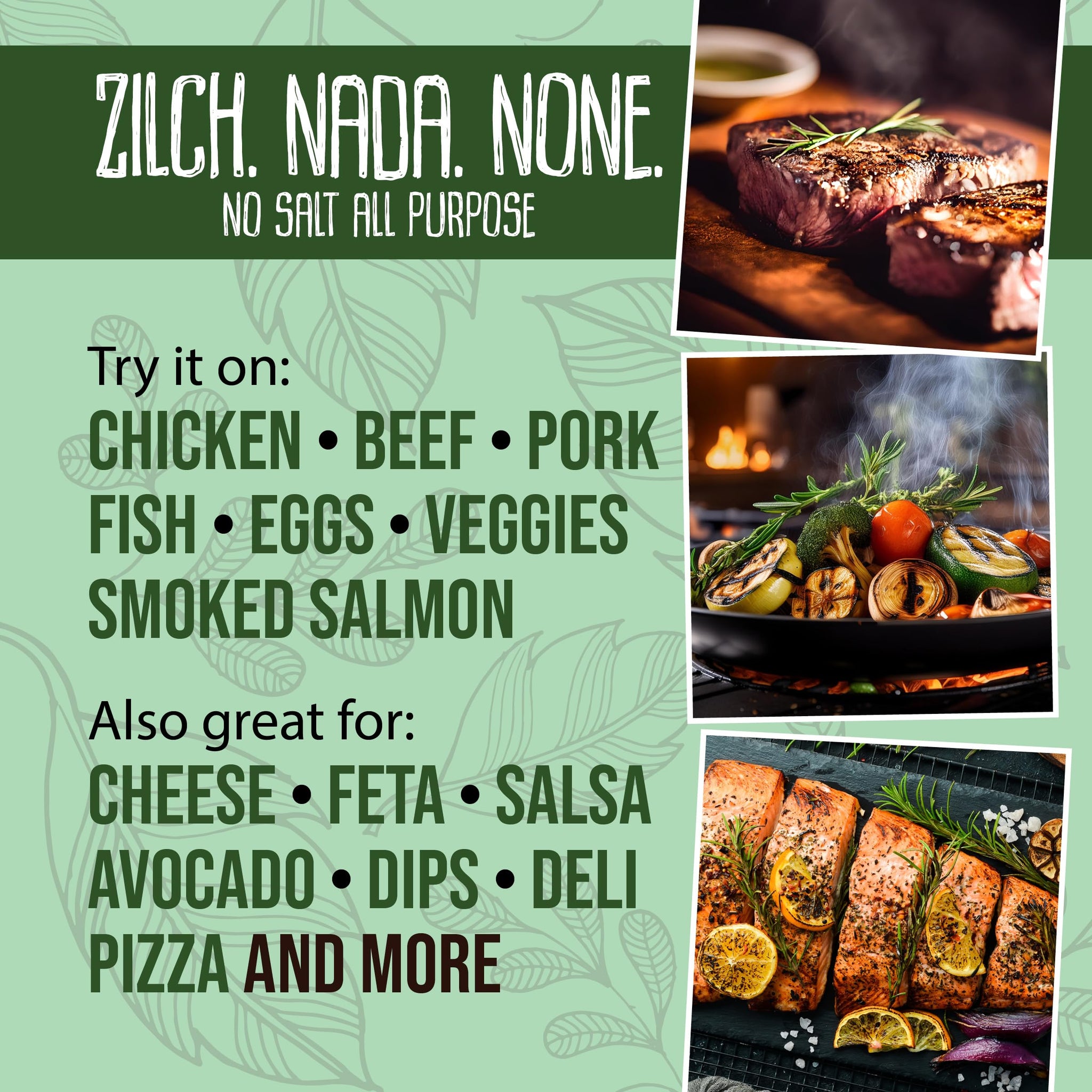 Organic No Salt Seasoning - Zilch Nada None by Flavor Seed, Salt Substitute for Cooking with Herbs & Spices, All Purpose Seasoning for Meat, Fish